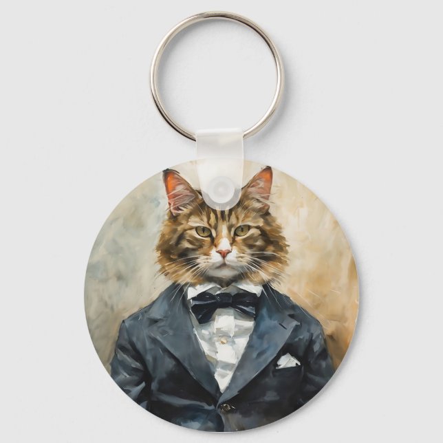 Cat in a Suit Key Ring (Front)