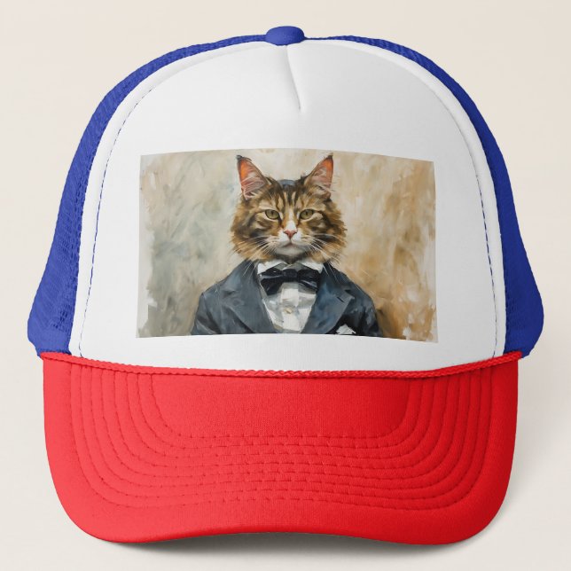 Cat in a Suit Trucker Hat (Front)