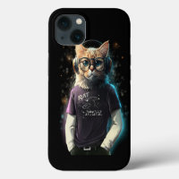 Cat in a t-shirt, headphones and glasses
