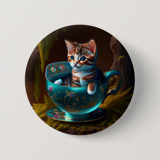 Cat in a teacup | Kitten in a Teacup Cat  6 Cm Round Badge (Front)