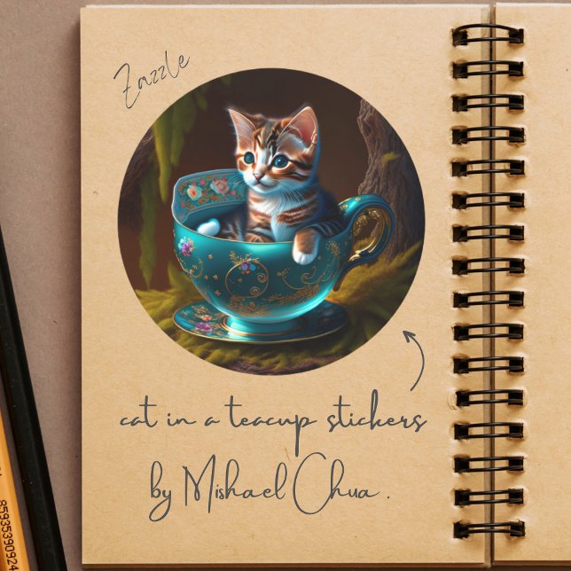 Cat in a teacup | Kitten in a Teacup Cat Stickers (Creator Uploaded)