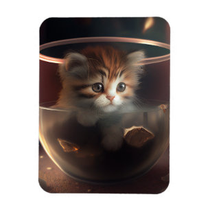 cat in a transparent teacup flexible photo magnet