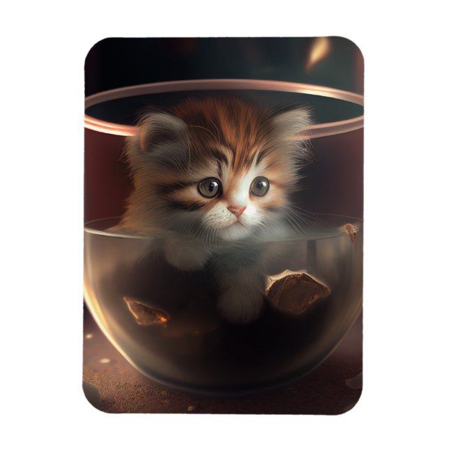 cat in a transparent teacup flexible photo magnet (Vertical)