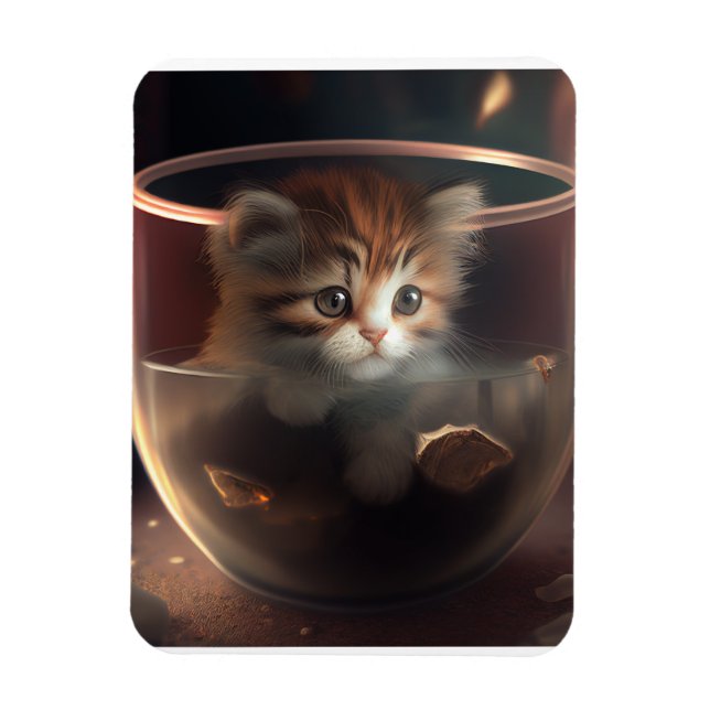 cat in a transparent teacup flexible photo magnet (Vertical)