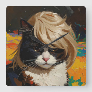 Cat In A Wig (#2) Square Wall Clock