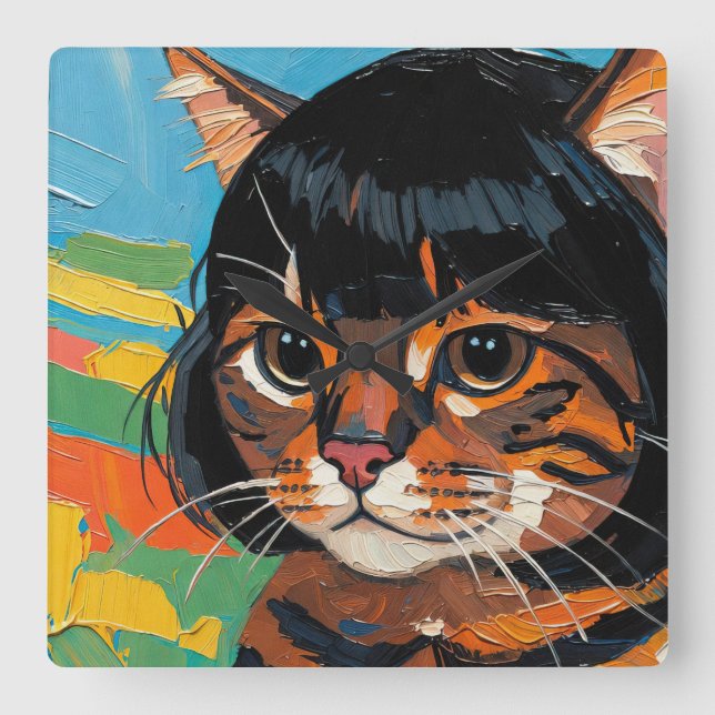 Cat In A Wig (#8) Square Wall Clock (Front)