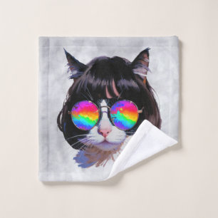 Cat in a Wig + Sunglasses (Painting #1) Wash Cloth