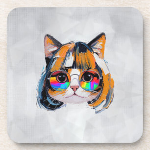 Cat in a Wig + Sunglasses (Painting #2) Coaster