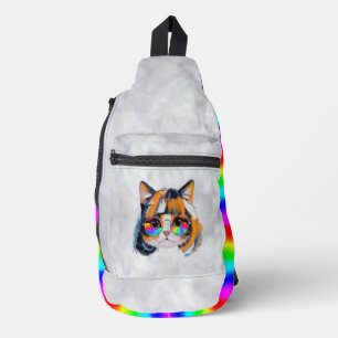 Cat in a Wig + Sunglasses (Painting #2 + RGB) Sling Bag
