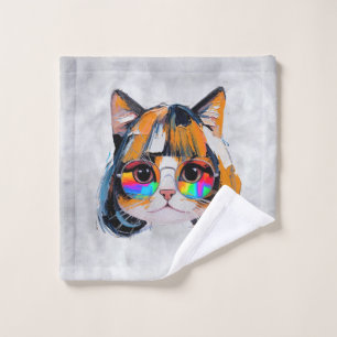 Cat in a Wig + Sunglasses (Painting #2) Wash Cloth