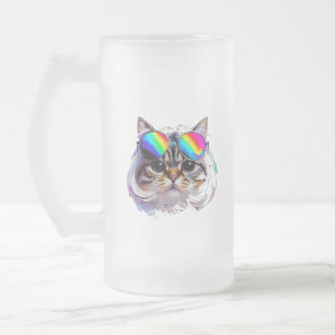 Cat in a Wig + Sunglasses (Painting #3) Frosted Glass Beer Mug