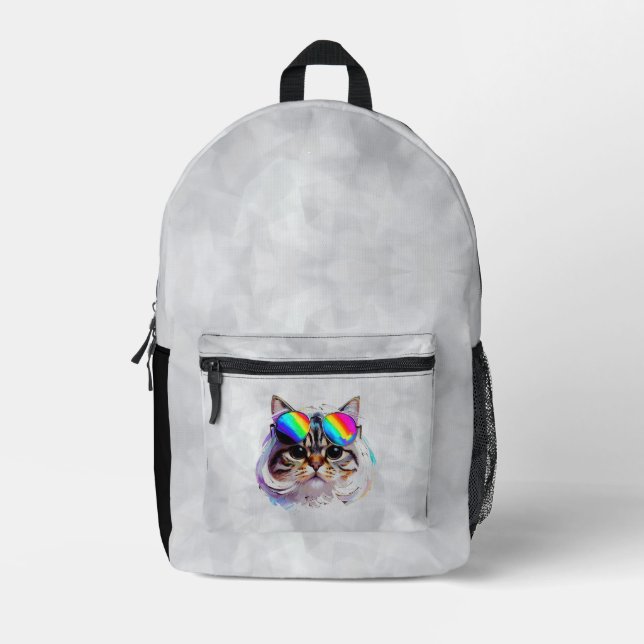 Cat in a Wig + Sunglasses (Painting #3) Printed Backpack (Front)