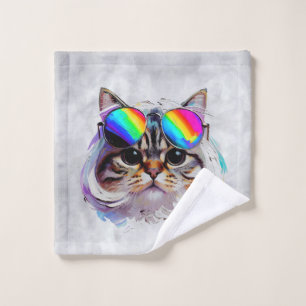 Cat in a Wig + Sunglasses (Painting #3) Wash Cloth