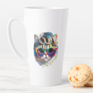 Cat in a Wig + Sunglasses (Painting #4) Latte Mug