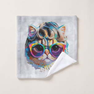 Cat in a Wig + Sunglasses (Painting #4) Wash Cloth