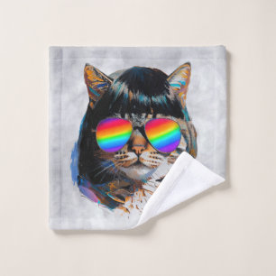 Cat in a Wig + Sunglasses (Painting #5) Wash Cloth