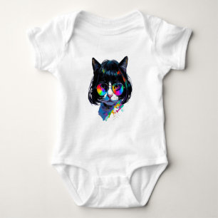 Cat in a Wig + Sunglasses (Painting #6) Baby Bodysuit