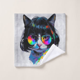 Cat in a Wig + Sunglasses (Painting #6) Wash Cloth