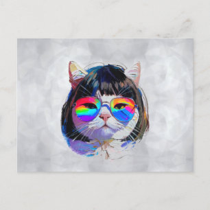 Cat in a Wig + Sunglasses (Painting #7) Postcard