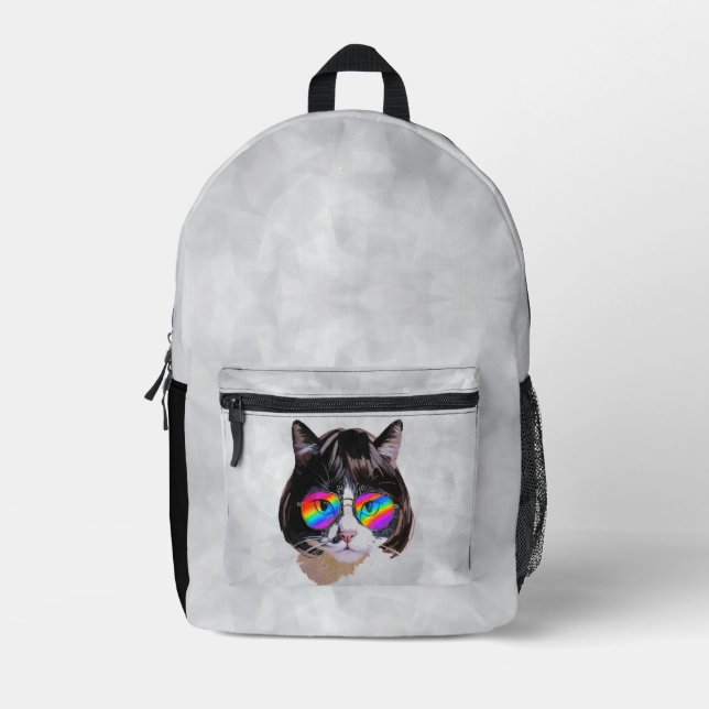 Cat in a Wig + Sunglasses (Painting #8) Printed Backpack (Front)