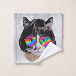 Cat in a Wig + Sunglasses (Painting #8) Wash Cloth