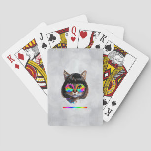 Cat in a Wig + Sunglasses (Painting #9 + RGB) Playing Cards