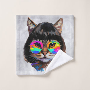 Cat in a Wig + Sunglasses (Painting #9) Wash Cloth