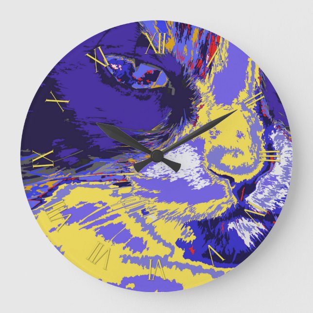 Cat in abstract colours large clock (Front)
