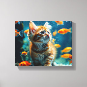 Cat in aquarium canvas art