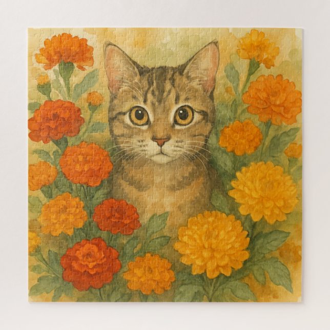 Cat in Autumn Florals Jigsaw Puzzle (Vertical)