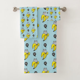 Cat in banana bath towel set