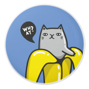 Cat in banana ceramic knob