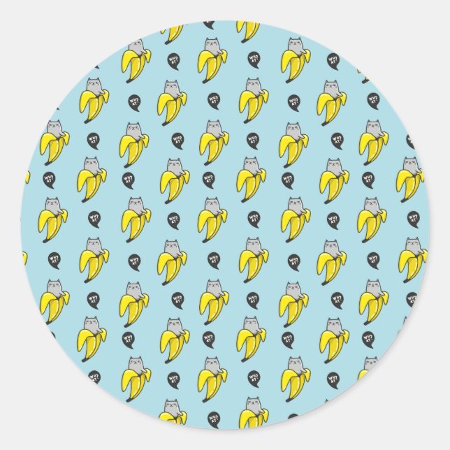 Cat in banana classic round sticker (Front)