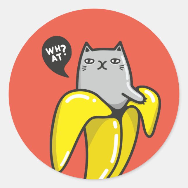 Cat in banana classic round sticker (Front)