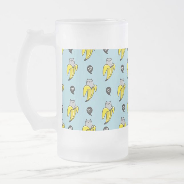 Cat in banana frosted glass beer mug (Left)