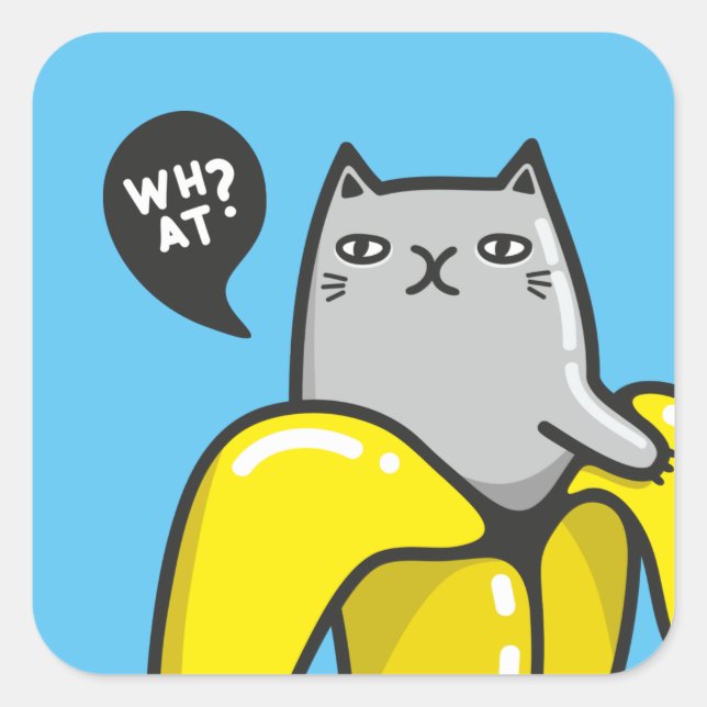 Cat in banana square sticker (Front)