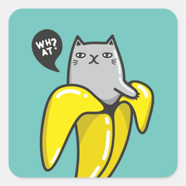Cat in banana square sticker (Front)