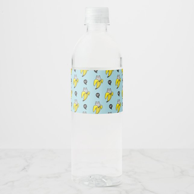 Cat in banana water bottle label (Front)