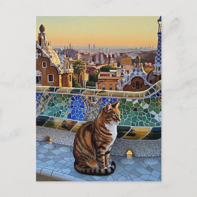 Cat in Barcelona Spain Park Güell Travel Postcard (Front)