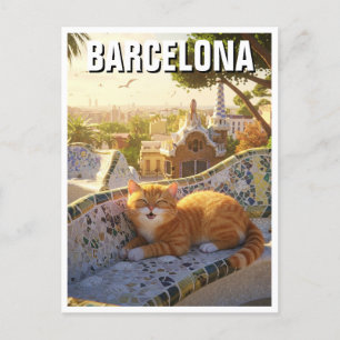 Cat in Barcelona Spain Park Güell Travel Postcard
