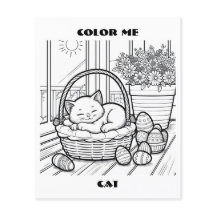 Cat In Basket Colour Me Colouring Pages Custom