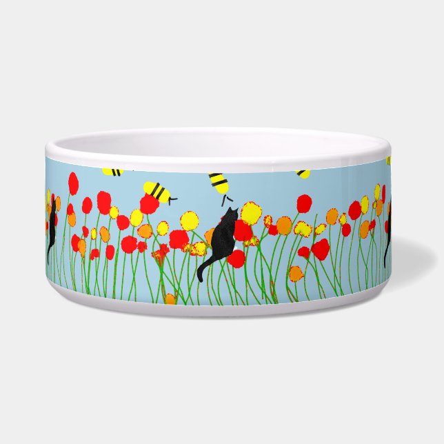 Cat in bee field Pet Bowl (Front)