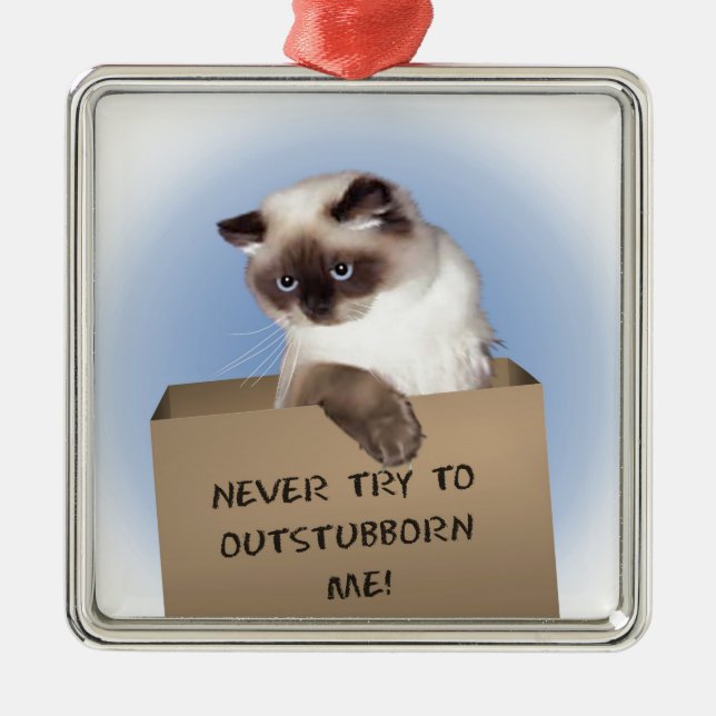 Cat in Box Metal Tree Decoration (Front)
