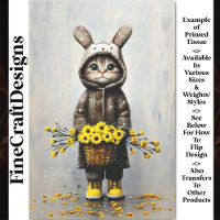 Cat In Bunny Coat, Basket Of Flowers BU4 Decoupage