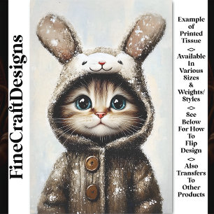 Cat In Bunny Coat, Cute & Adorable BU5 Decoupage Tissue Paper