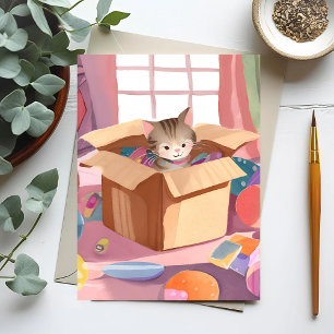 Cat in Cardboard Box   Kitten Watercolor Cat Postcard