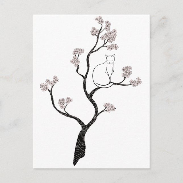 Cat in Cherry Blossom Tree Postcard (Front)