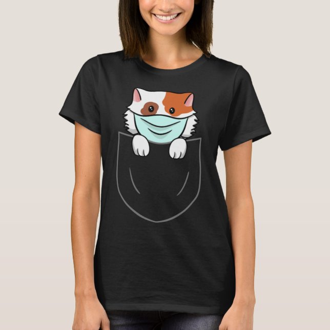 Cat In Chest Pocket Breast Pocket Animal Face Mask T-Shirt (Front)