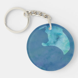 Cat in Circle - Blue Key Ring