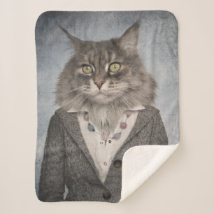 Cat In Clothes Sherpa Blanket